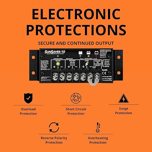 Morningstar SunSaver 10A PWM Solar Charge Controller (SS-10-12V) - Regulator for 12V Batteries Four Stage Battery Charging HazLoc Rated Low Noise 5 Year WTY - Designed in The USA
