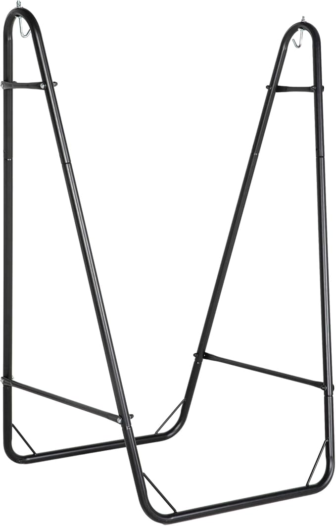 Outsunny Patio Hammock Chair with U Shape Stand Outdoor Hammock Swing Hanging Lounge Chair with Side Pocket Black/Cream White