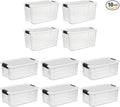 Sterilite 4 Sets of 70-Quart &amp 6 Sets of 18-Quart Heavy-Duty Stackable Storage Container Tote Clear Base w/White Latch lid for Home Organization