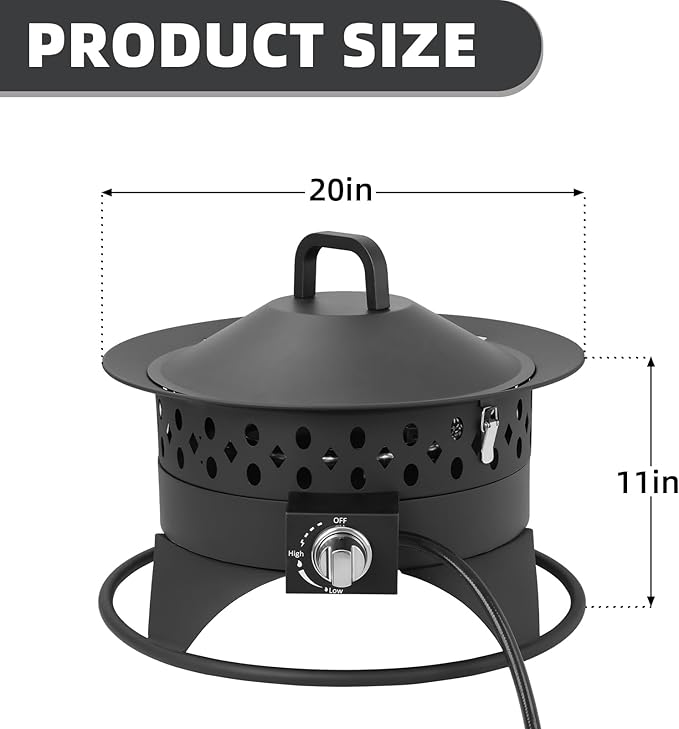 Breezz 20 Inch Propane Fire Pit with Grill 60000 BTU Smokeless Gas Firepit for Outside Patiowith Foldable Cooking Grate &amp 7 lbs Lava Rocks Adjustable Flame Outdoor Camping BBQ