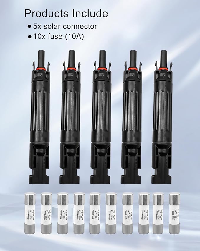 5 Pcs 10A Solar Fuse Holder Inline with Male and Female Connector for Solar Panel and Solar Controller IP68 Waterproof Solar Fuse Connector with 10 Fuse
