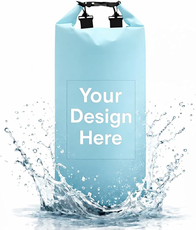 Custom Waterproof Dry Bags - Personalized 5L/10L/20L/30L Floating Lightweight Bags for Kayaking/Fishing/Camping Customizable with Club Logo (Multiple Colors) (Light blue)