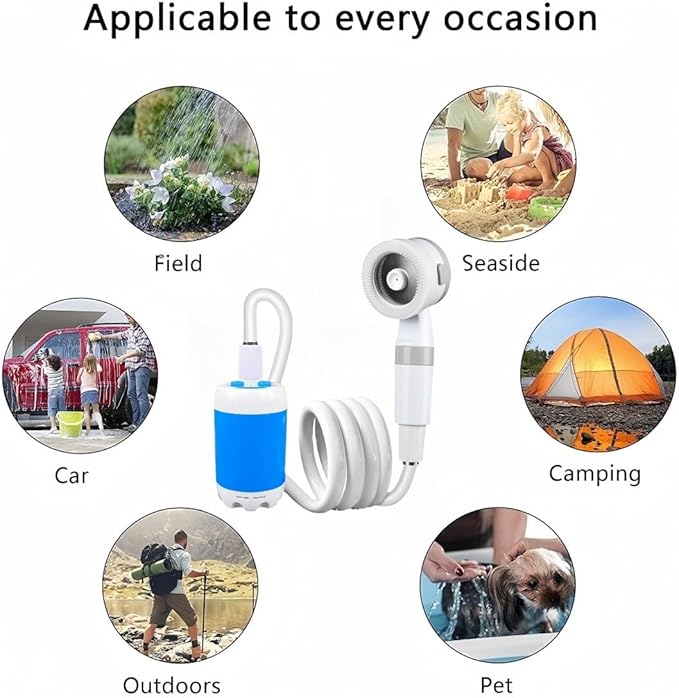 Portable Camping Shower with 5000mAh Battery USB Rechargeable Outdoor Shower Pump with Adjustable Water Flow &amp 4 Modes Quiet Compact Shower Kit for Hiking Pet Travel Beach