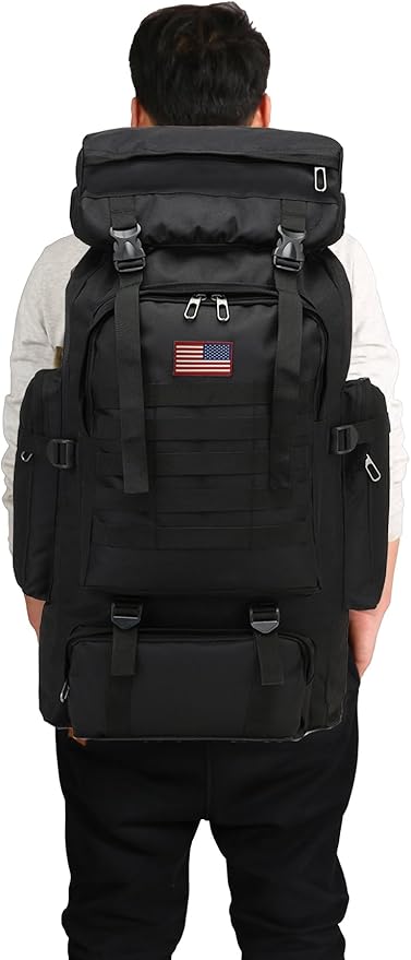 JUMAHE Rugged 80L Military Backpack for Men Versatile Waterproof and Breathable Ideal for Camping Hiking and Travel (Black)