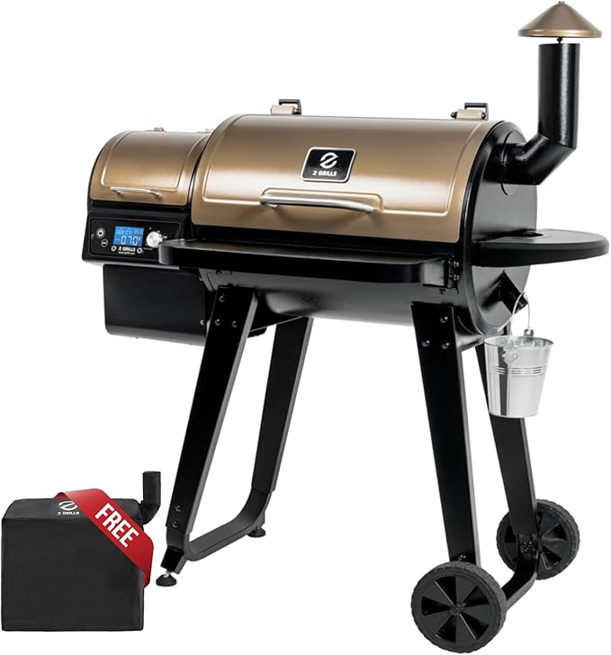 Z GRILLS ZPG-450A2 Wood Pellet Grill &amp Smoker PID V3.0 Controller 459 Sq in Cook Area Foldable Shelf Meat Probe Rain Cover 8 in 1 BBQ Grill Outdoor Auto Temperature Control Bronze