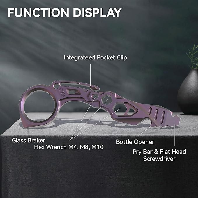 KANSEPT PryMate Purple Anodized Titanium Pry Bar Multitool with Glass Breaker Bottle Opener Hex Bit Pocket Cilp for Your Versatile Companion for Everyday Carry and Camping Accessories G008A4
