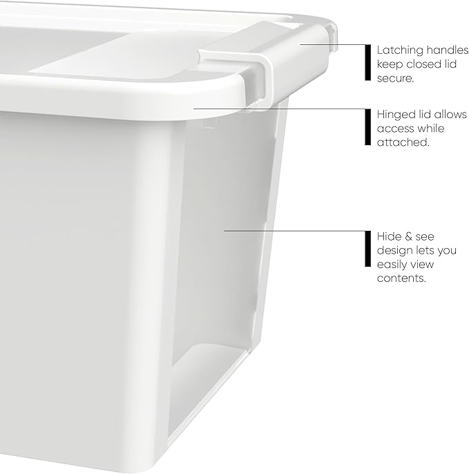 Curver Set of 4 VersaBox Plastic Organization and Storage Box with Secure Latching Lid White