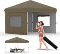 CABIHOME 10x10 Pop Up Canopy Tent Outdoor Instant Canopy with 3 Removable Sidewalls Heavy Duty Commercial Instant Shelter Waterproof &amp UV Resistant for Outdoor Events Camping Backyard (Brown