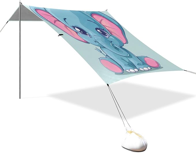 ALAZA Cute Baby Elephant Beach Tent Sun Shelter UPF50+ Protection Beach Shade Canopy w/ 4 Sandbags for Outdoor Camping Fishing Backyard Fun Picnic 10x9 ft