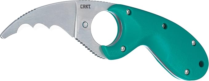 CRKT Bear Claw Fixed Blade Knife with Sheath: Rafting Rescue Self-Defense Serrated Blade with Blunt Tip Green Glass-Reinforced Nylon Handle Positive Sheath Lock 2511T