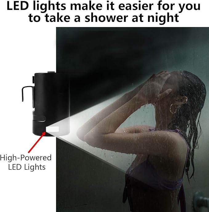 Portable Outdoor Shower 2 Flow Mode 4400mAh Battery Powered Shower Pump for Hiking/Backpacking Travel Beach Pet Flowering IPX7 Waterproof &ampUSB Rechargeable Camping Shower with 3 LED Lights…