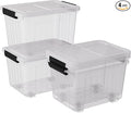 4-Pack 30 Liter Clear Latch Storage Box Large Plastic Storage Bins with Wheels