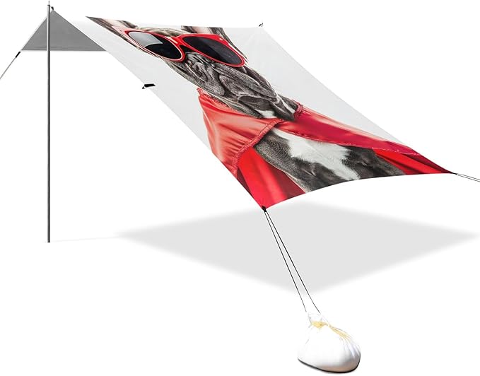ALAZA French Bulldog Wears A Red Cape Beach Tent Sun Shelter Portable Canopy Sunshade for Outdoor Camping Picnics Backyard Fun 10x9 ft