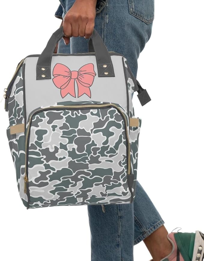 Coastal Camo Bow Backpack/Fishing Camo Diaper bag/Girl Diaper Bag/Trendy Camo Backpack/Country Girl Bag