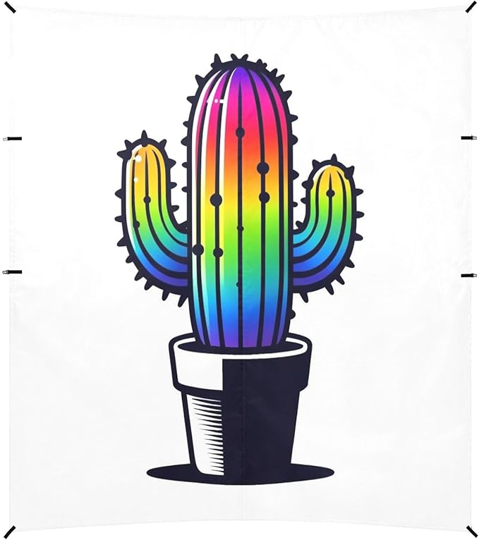 ALAZA Cactus Cacti Rainbow Color Beach Tent Sun Shelter UPF50+ Protection Beach Shade Canopy w/ 4 Sandbags for Outdoor Camping Fishing Backyard Fun Picnic 10x9 ft