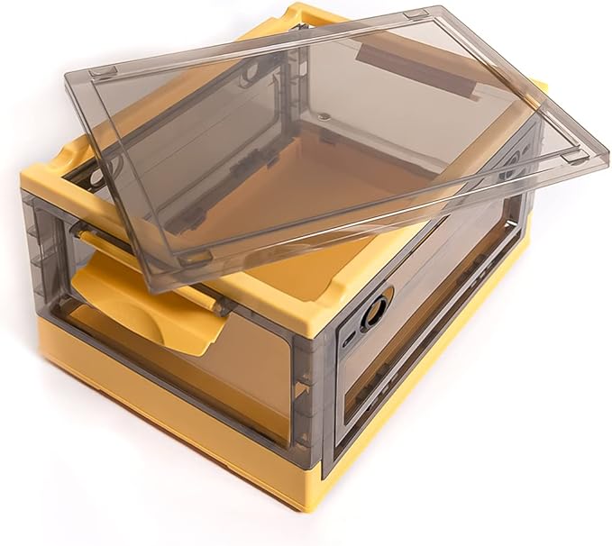 Best Home Fashion 3 packs Storage Bins Side Opening Stackable Lid Collapsible Foldable Easy Tidy Up with Storage Box Ideal for Home &amp Office Organization Storage Cube (Small Yellow)