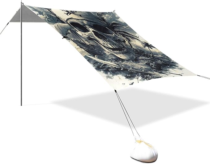 ALAZA Pirate Skulls Swords Sailing Ship Beach Tent Sun Shelter Portable Canopy Sunshade for Outdoor Camping Picnics Backyard Fun 10x9 ft
