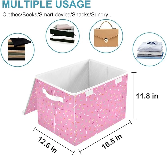 CaTaKu Large Fabric Storage Bins With LidsPink Sprinkle Storage Boxes With Handles for Organizing Clothes Collapsible Storage Cube Bins Baskets for Shelves