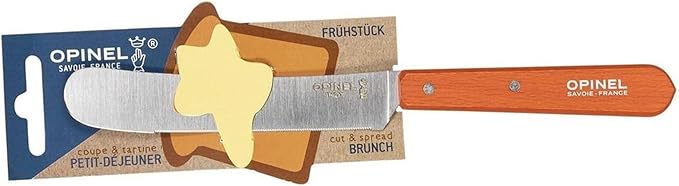 Opinel Brunch Knife Spreading Breakfast Knife with Wide Rounded Blade Micro-Serration Made in France (Tangerine)