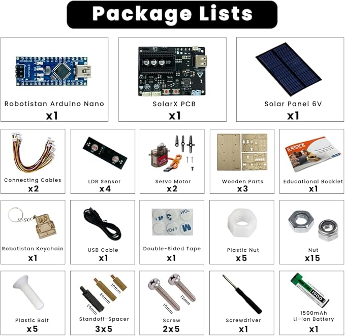 SolarX V2: Sun-Tracking Solar Panel DIY Kit with Arduino Nano Solar Sun Tracker Sytem with Electronic Components Educational Sun Tracker Kit Solar Coding Kit