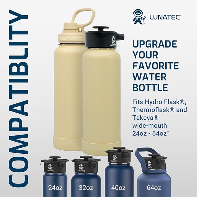 Lunatec® Mist Shower &amp Hydration Spray Lid. 3-in-1 Cooling Cleaning &amp Hyydration. Fits Hydro Flask® Thermoflask® Nalgene® &amp Takeya®.