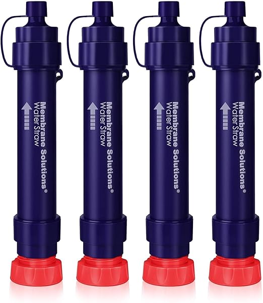 Membrane Solutions Water Filter Straw S2 NSF/ANSI 42&amp372&amp401 Certified 4-Stage 0.1 μm Portable Water Purifier with Replaceable Filter 5000L Capacity for Camping Hiking Survival and Emerg