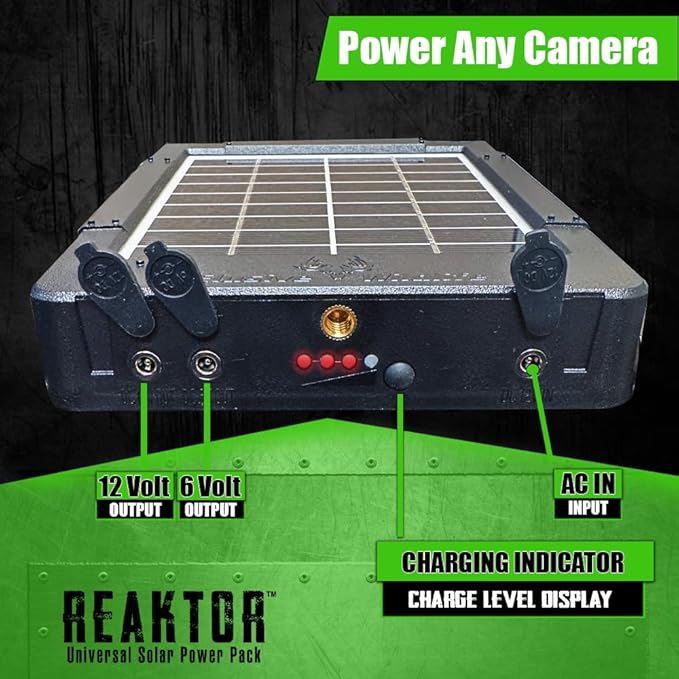 Elusive Wildlife Reaktor Universal Solar Power Pack for Security Camera Trail Camera Game Camera Compact Solar Panel with Rechargeable Battery &amp Mounting Bracket for Hunters 3 watt Panel 12V 6