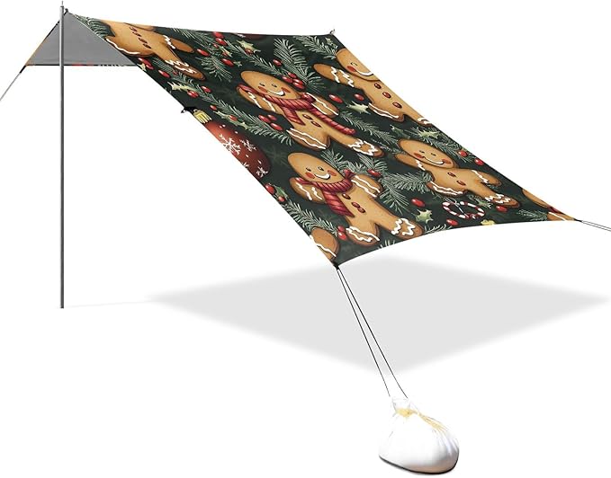 ALAZA Gingerbread Man Christmas Ball Pattern Beach Tent Sun Shelter Portable Canopy Sunshade for Outdoor Camping Picnics Backyard Fun 10x9 ft