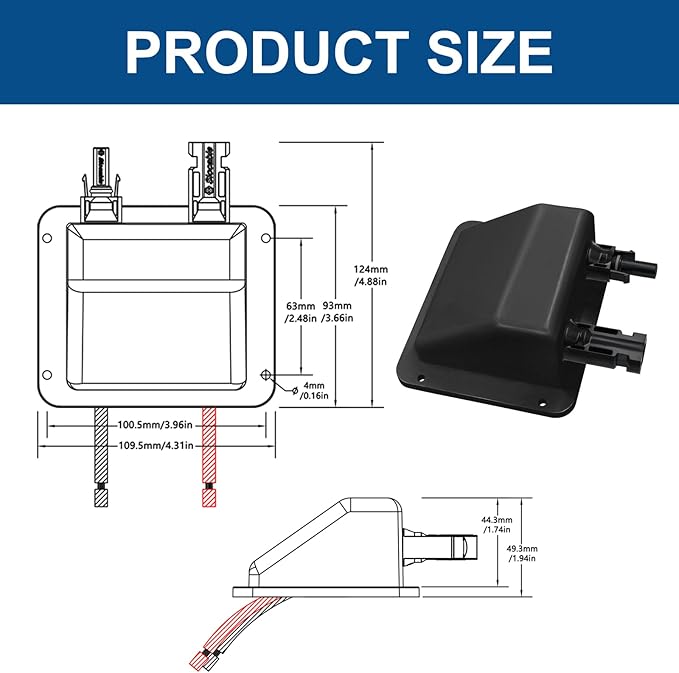 Solar Cable Entry Gland 1FT 10AWG Soft Solar Extension Cable and Connector UV Resistance Dual Cable Entry Housing on Rv Boat Camper (30cm Black)