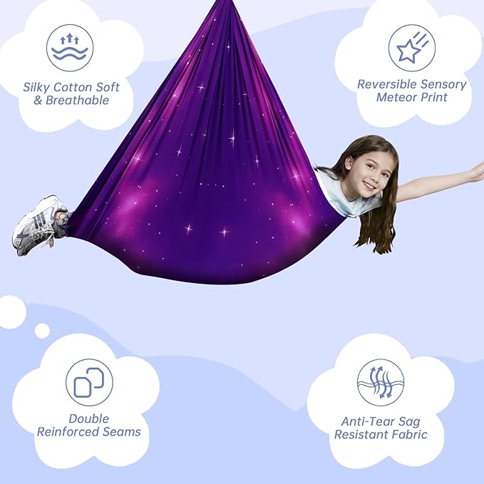 Sensory Swing for Kids &amp Adults Indoor &amp Outdoor Double Layer Therapy Swing Cuddle Swing with 360°Swivel Hardware Holds to 300LBS for Calming Relaxing and Autism ADHD or SPD