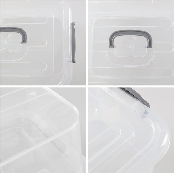 Hespama 2 Packs Small Plastic Storage Bin 8 Quart Clear Latching Boxes with Lid