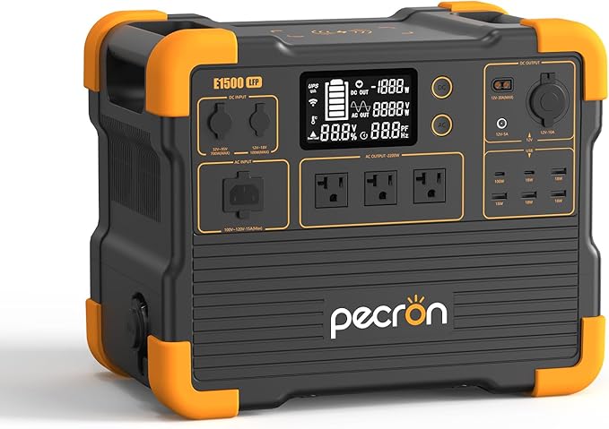 pecron Portable Power Station E1500LFP Solar Generator 1536Wh 2200W LiFePO4 Battery Backup Fast Charging Power Station for Home use RV and Outdoor Camping