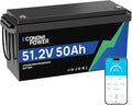 48V 50 Ah LiFePO4 Lithium Battery with Bluetooth &amp Built-In 50 A BMS A-Grade Cells 10 Years Lifespan Perfect for Solar Motorhomes Trolling Motors