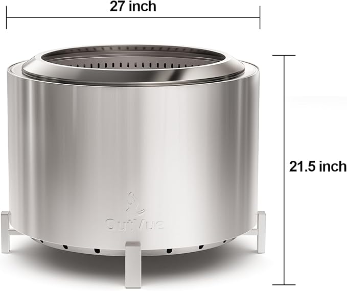 27 inch Stainless Steel Smokeless Fire Pit Outdoor Smokeless Firepit Wood Burning Fire Pits for Camping Bonfire Low Smoke Firepit for Outside (Vertical Hole)