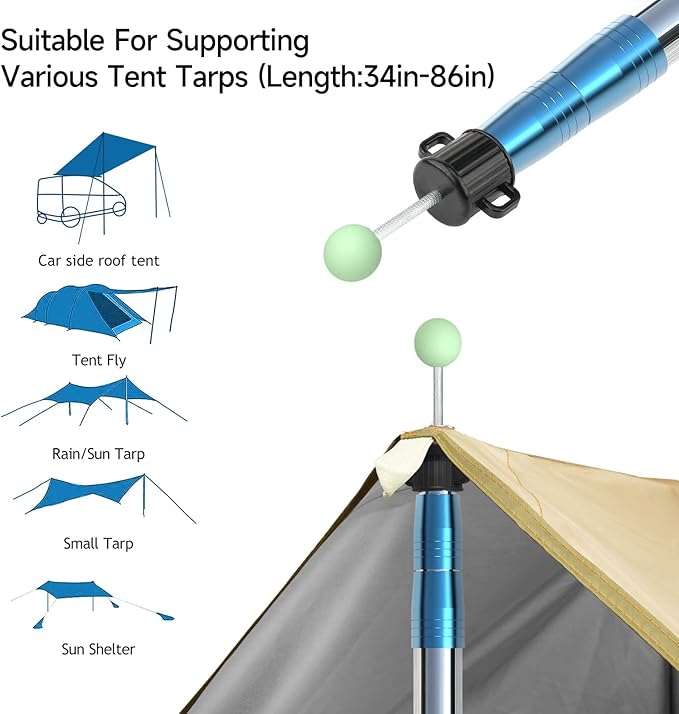 SANLIKE Telescoping Tarp Pole Heavy Duty Tent Poles 33-86.6/94 Thickened Tube Collapsible Stainless Steel Canopy Poles for Camping Backpacking Hiking Awning Sun Sails Outdoor Sports Set of 2