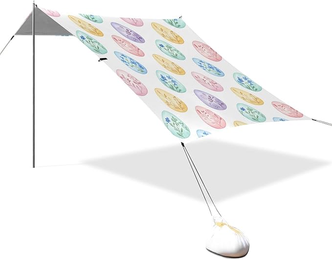 Beach Canopy with Windproof Ropes &amp Sandbags Beach Tent Sun Shade Sun Shelter for Camping Trips Fishing Backyard Fun or Picnics Easter Egg