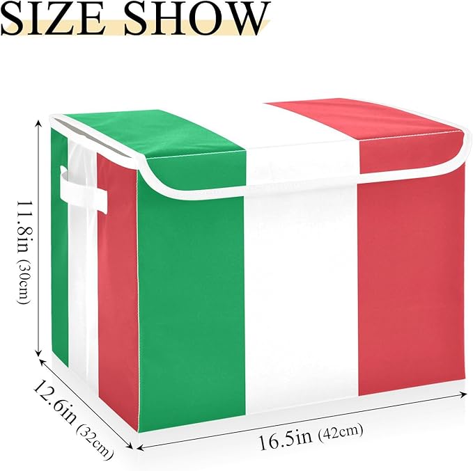 Italy Flag Green Red Storage Container with Lid Foldable Clothing Storage Containers for Organizing for School Supply