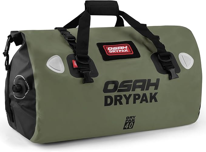OSAH DRYPAK Waterproof Duffel Bag - Motorcycle Dry Bag Tail Bag with Large Storage Space Waterproof Luggage Duffle Bags with Outer Mesh Zipper Pocket for Camping Kayaking Fishing &amp Traveling