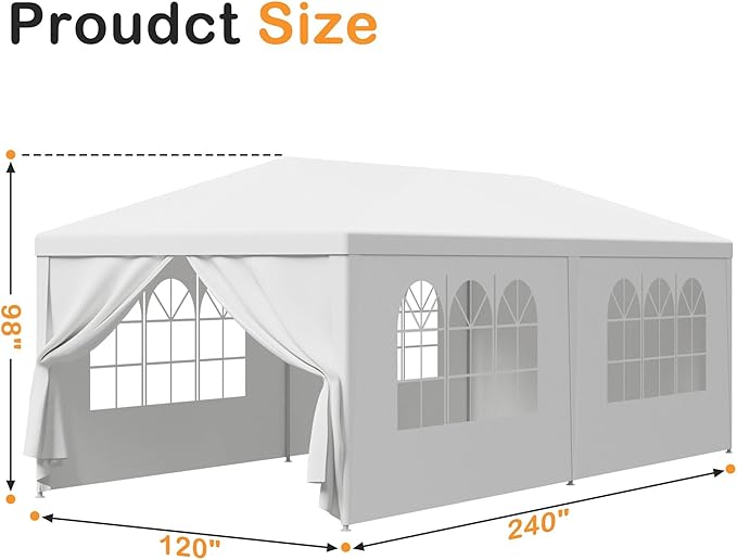 HomGarden 10'x20' Outdoor Canopy Tent Camping Gazebo Storage Shelter Pavilion Cater for Party Wedding Events BBQ w/4 Removable Enclosure Sidewalls &amp 2 Zippered Doorways