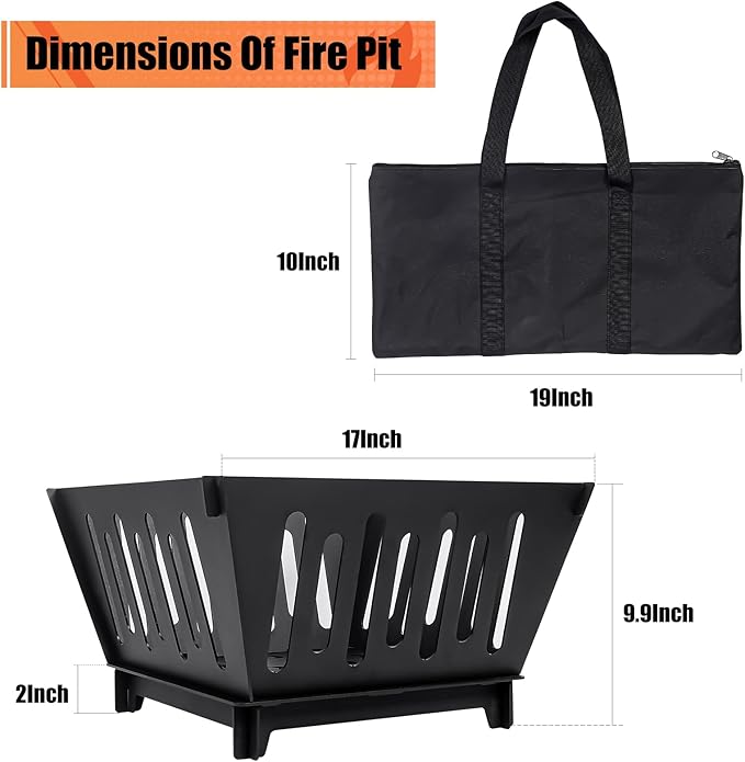 17-inch Fire Pit Outdoor Portable Wood-Burning Fire Pit Log Stove Fireplace for Camping Backyard Garden Picnic Patio and Beach. Comes with A Carry Bag