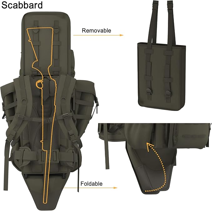 MT Military Hunting Rucksack with Detachable Carry System – 77L Backpack with Aluminum External Frame for Camping Hunting