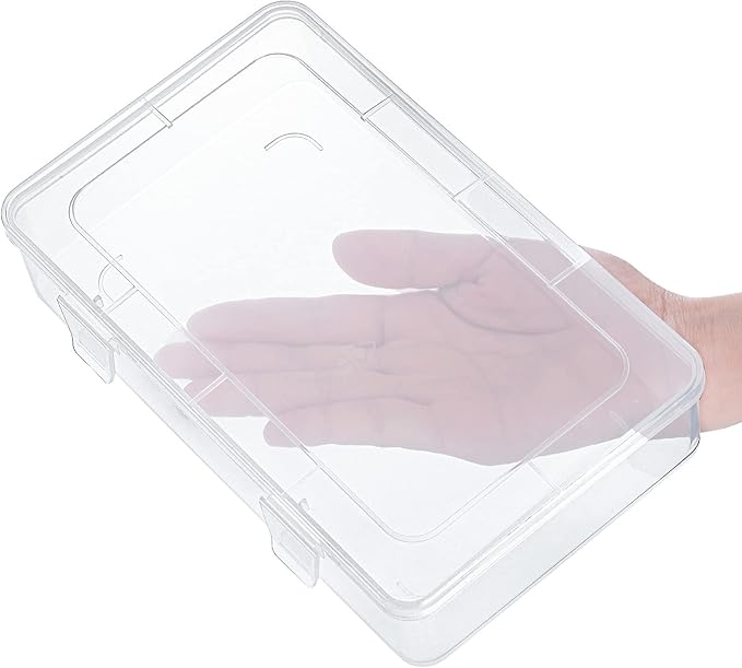 Kingrol 12 Pack Clear Plastic Storage Containers with Lids 8 x 5 x 1.75 Inch Empty Hinged Boxes Stackable Organizer Boxes for Home Office Craft Supplies