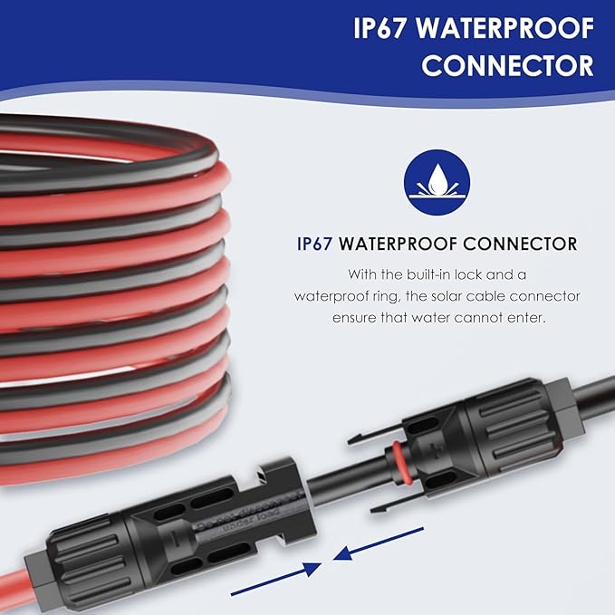 Waterproof Solar Cable Gland Entry Housing Solar Junction Box Fit for roof Panels on RV Boat Camper Van Building Garage Shack with 10Ft 10AWG Solar Extension Cable Connector
