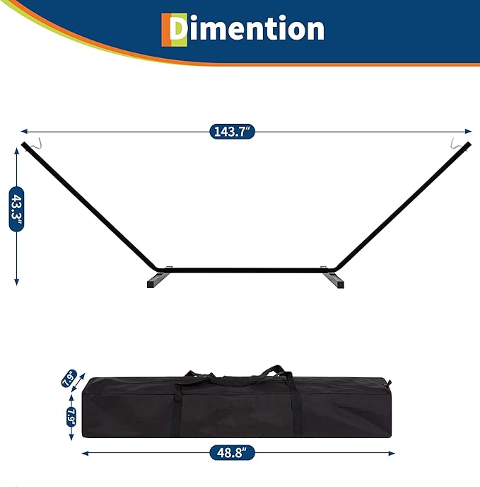 2 Person Hammock Set - Portable 500Lb Capacity for 2 Person w/Steel Frame V Spreader Bar &amp Carry Bag - Freestanding Indoor Outdoor Use (Dark Gray)