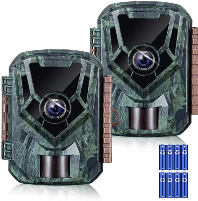 KJK 2 Pack Trail Cameras 36MP 2.7K 8AA Batteries Game Camera with Night Vision Motion ActivatedWaterproof lP66 0.1s Trigger Time w/ 130°Wide-Angle TrailCam for Wildlife Monitoring
