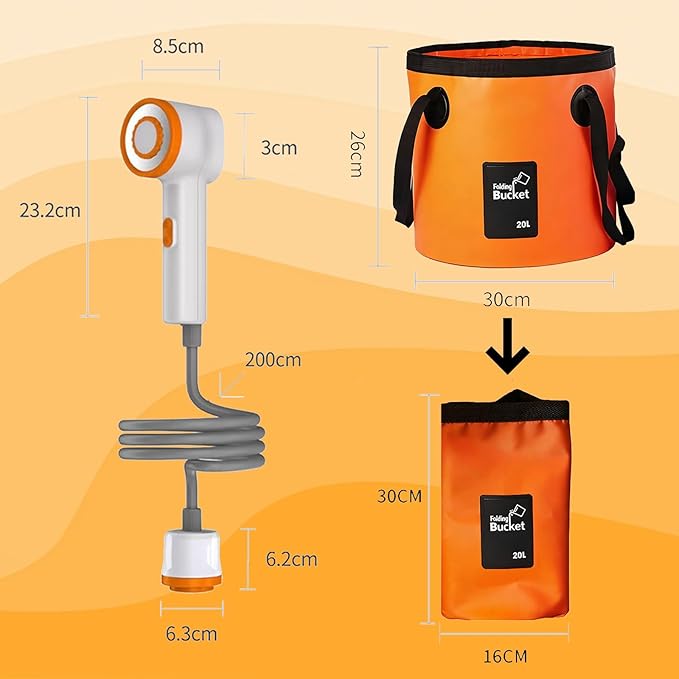 Portable Shower for Camping - 2500mAh Rechargeable Outdoor Shower with LED Light 20L Large Capacity Foldable Bucket Filtered Shower Head Outdoor Shower for Camping RV Car Washing Pet Bath