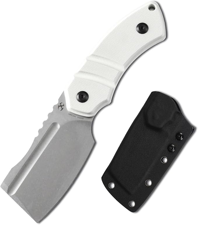 KANSEPT Knives Korvid S Fixed blade Hunting Camping Hiking Knife with 2.9''14C28N Blade Cleaver White G10 Handle Kydex Sheath for Men Women Everyday Carry G2030A2