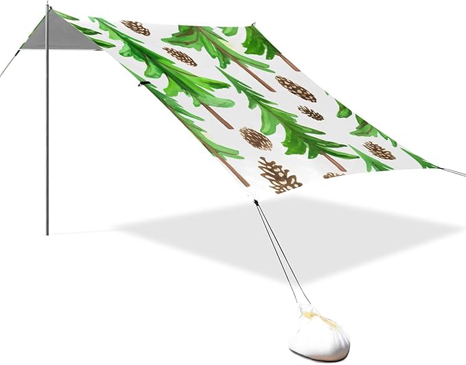 xigua Pine Tree Beach Tent Sun Shelter with Carrying Bag - Silver Coated Oxford Fabric Beach Canopy for Beach Camping Fishing - Includes Windproof Ropes Sandbags &amp Stakes