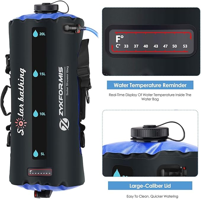 Camping Shower Bag 5 Gal/20L TPU Material Portable Shower Bag with Foot Pump and Press-Type Shower Nozzle for Camping Beach Swimming Outdoor Traveling Hiking