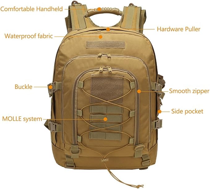 Tactical Backpack Military Army Daypack Assault Pack for Men Molle 3 Day Bag for Hiking Camping Hunting Trekking (Mud Color)